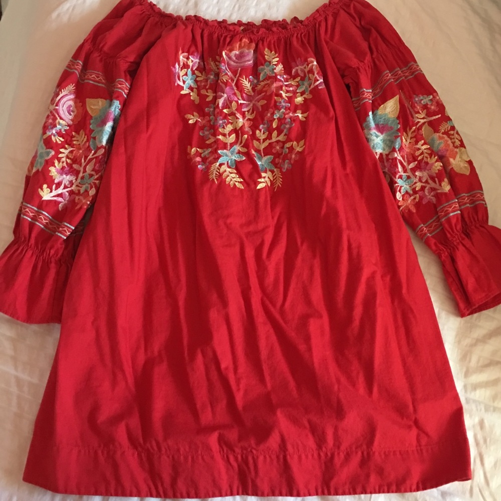 Off the Shoulder Free People Red Dress w/ Flowers